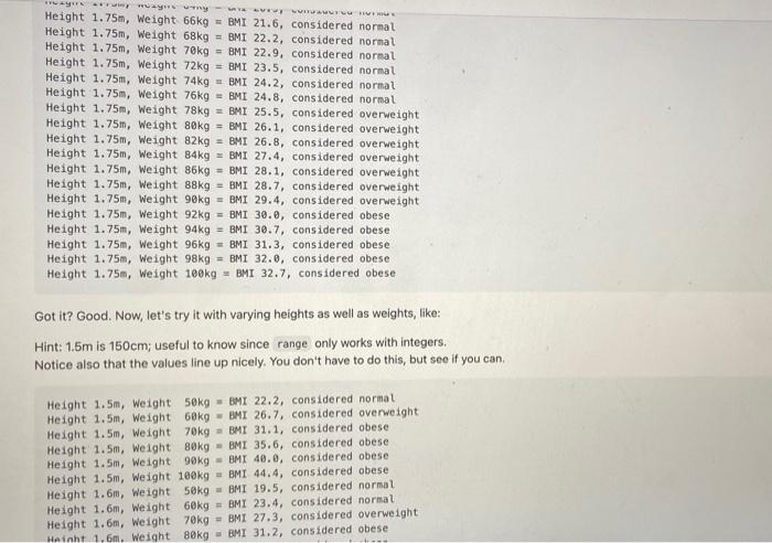 calculate a person's BMI and weight category using functions. Copy those functions