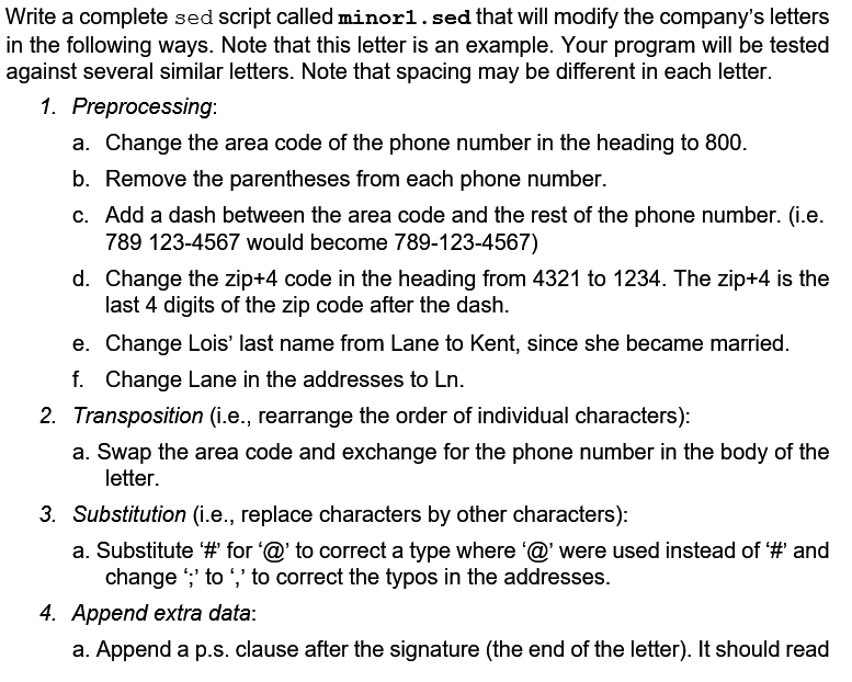  Just need the sed command lines for each part! Write a