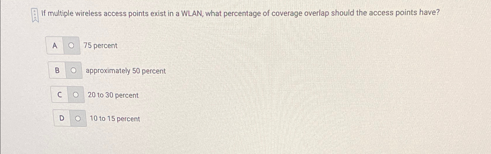  If multiple wireless access points exist in a WLAN, what percentage