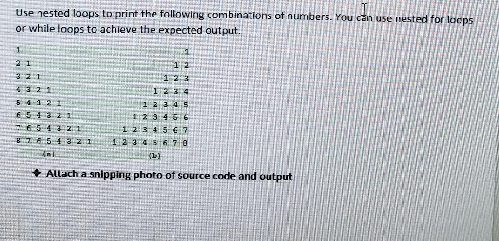 Java Programming Use nested loops to print the following combinations of numbers.