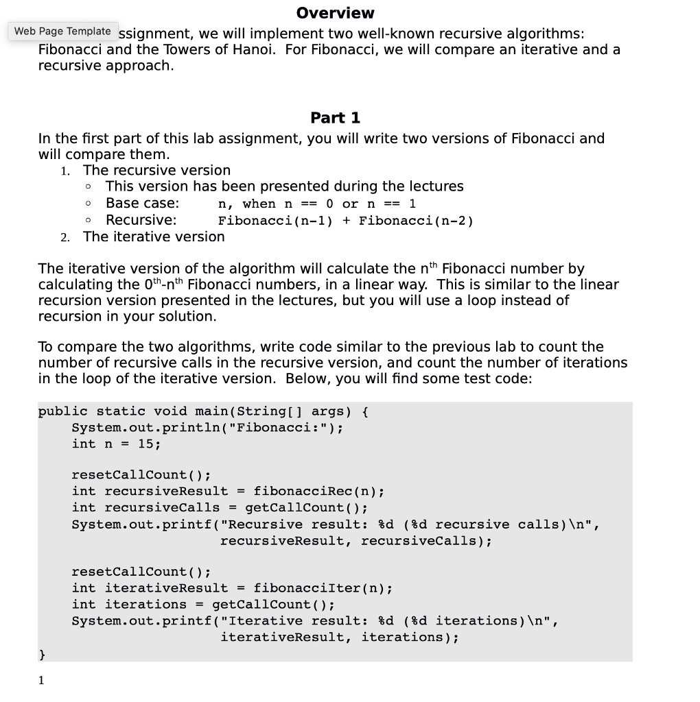  Overview Web Page Template ssignment, we will implement two well-known recursive