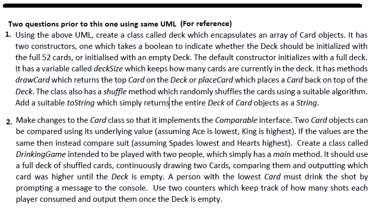 void - suit: int - value int 0....52 +Card(value: int, suit: int)