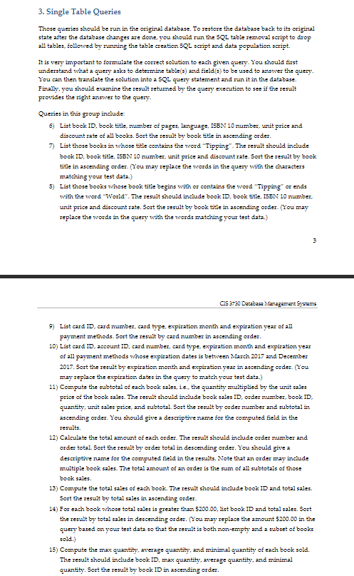 3. Single table queries( 6-15) and 3. Multiple table queries(16-25) 3. Single