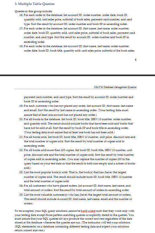 Table Queries Those queries shoula be run in the criginal database. To