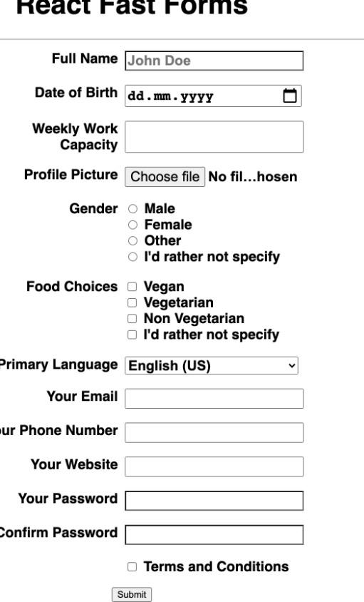 Please solve it using HTML Full Name Date of Birth Weekly