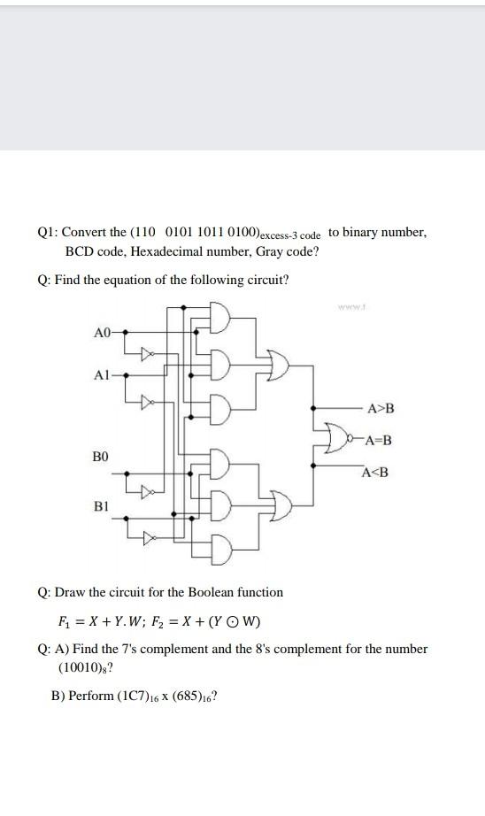  Q1: Convert the (110 0101 1011 0100)excess-3 code to binary number,
