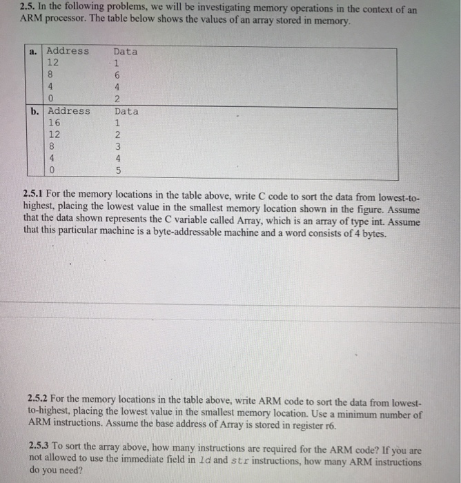  2.5. In the following problems, we will be investigating memory operations