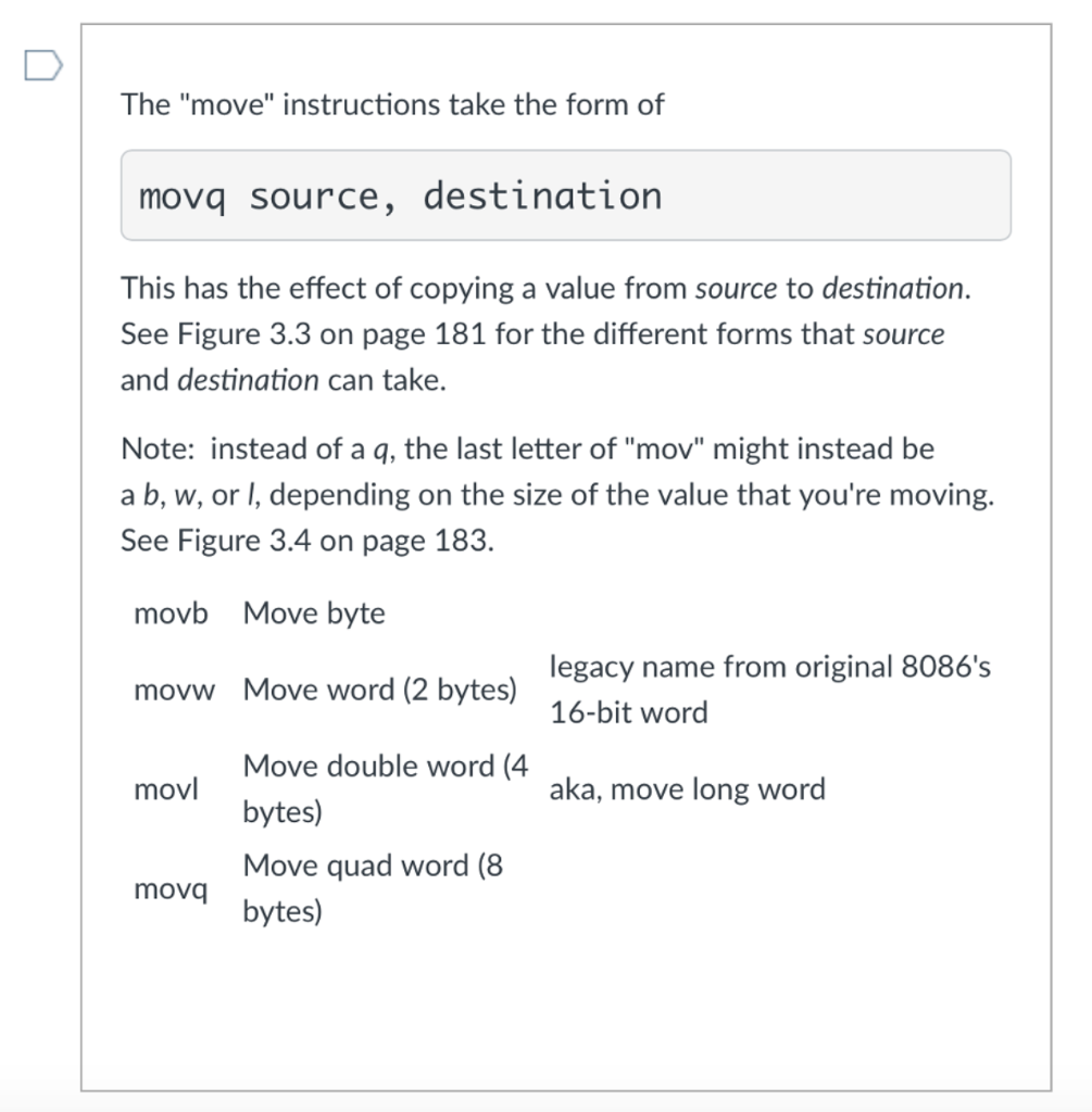 Please give me process! The "move" instructions take the form of movq