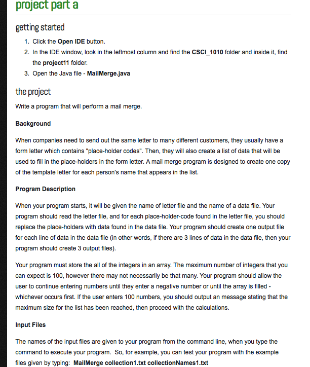 Write a program that will perform a mail merge. Program Description: When