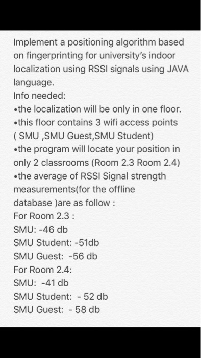  Implement a positioning algorithm based on fingerprinting for university's indoor localization