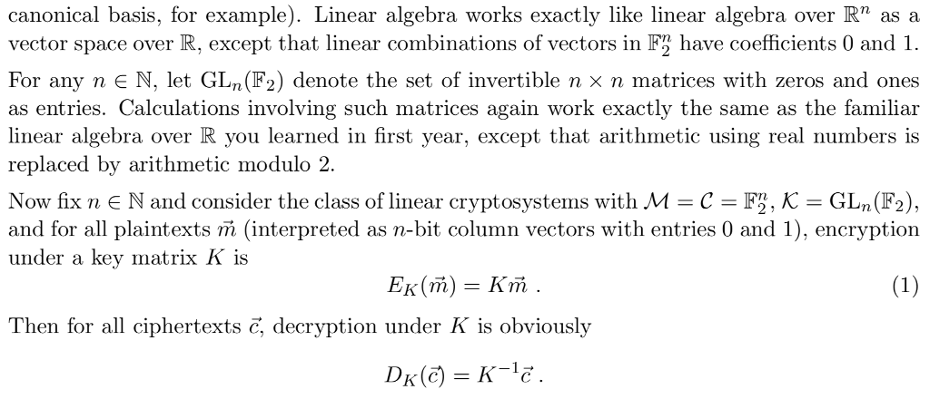 of linear ciphers, 31 marks Let F2 := GE(2) = {0, 1}