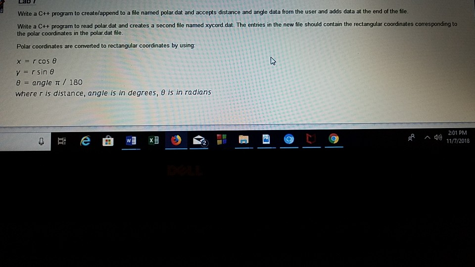  Write a C++ program to create/append to a file named polar.dat