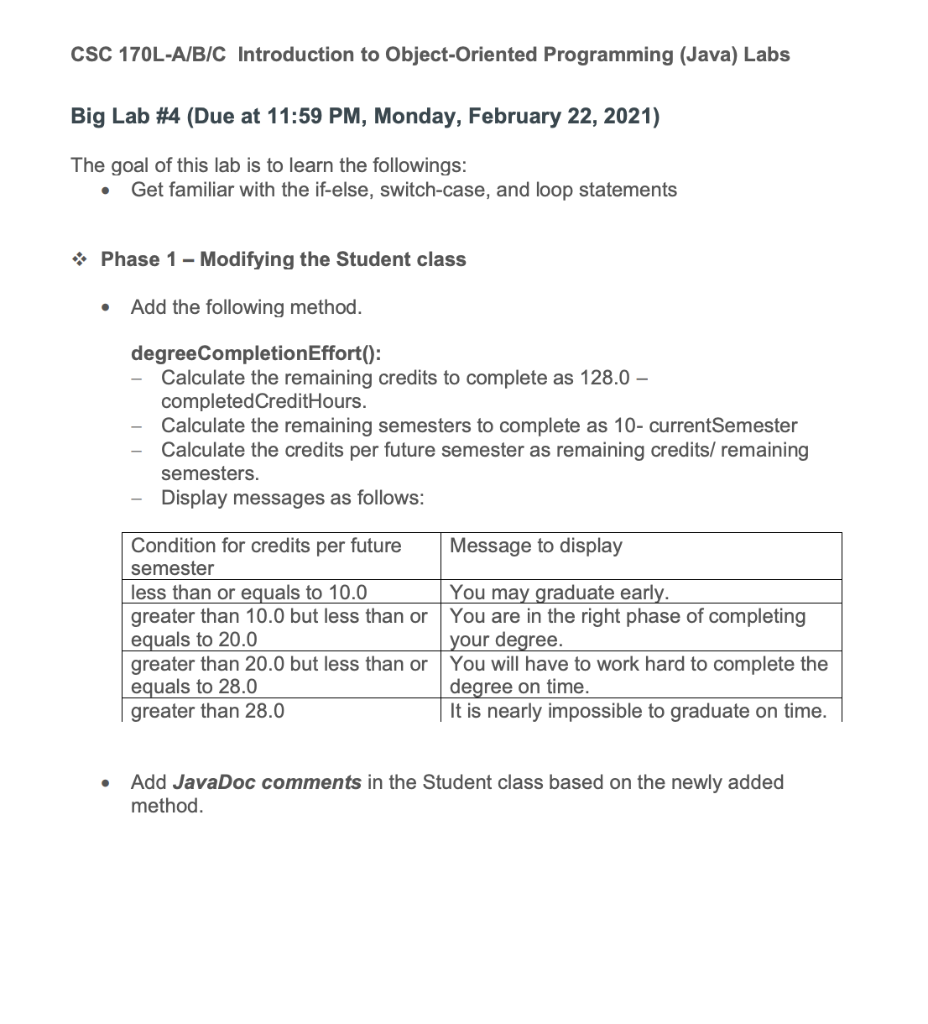  STUDENT CLASS /** * Represents a Student. * Includes name, age