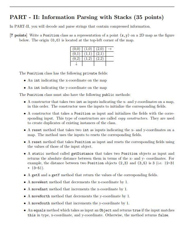 JAVA programming PART - II: Information Parsing with Stacks (35 points) In