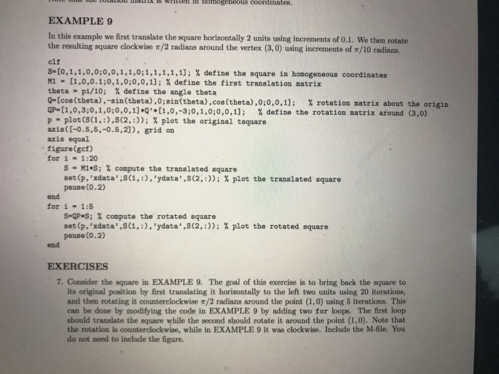 Please help with code for exercise 7! Uses MATLAB! Thanks!! EXAMPLE