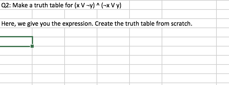 Make a truth table for (x V-y)^(-x V y) Here, we