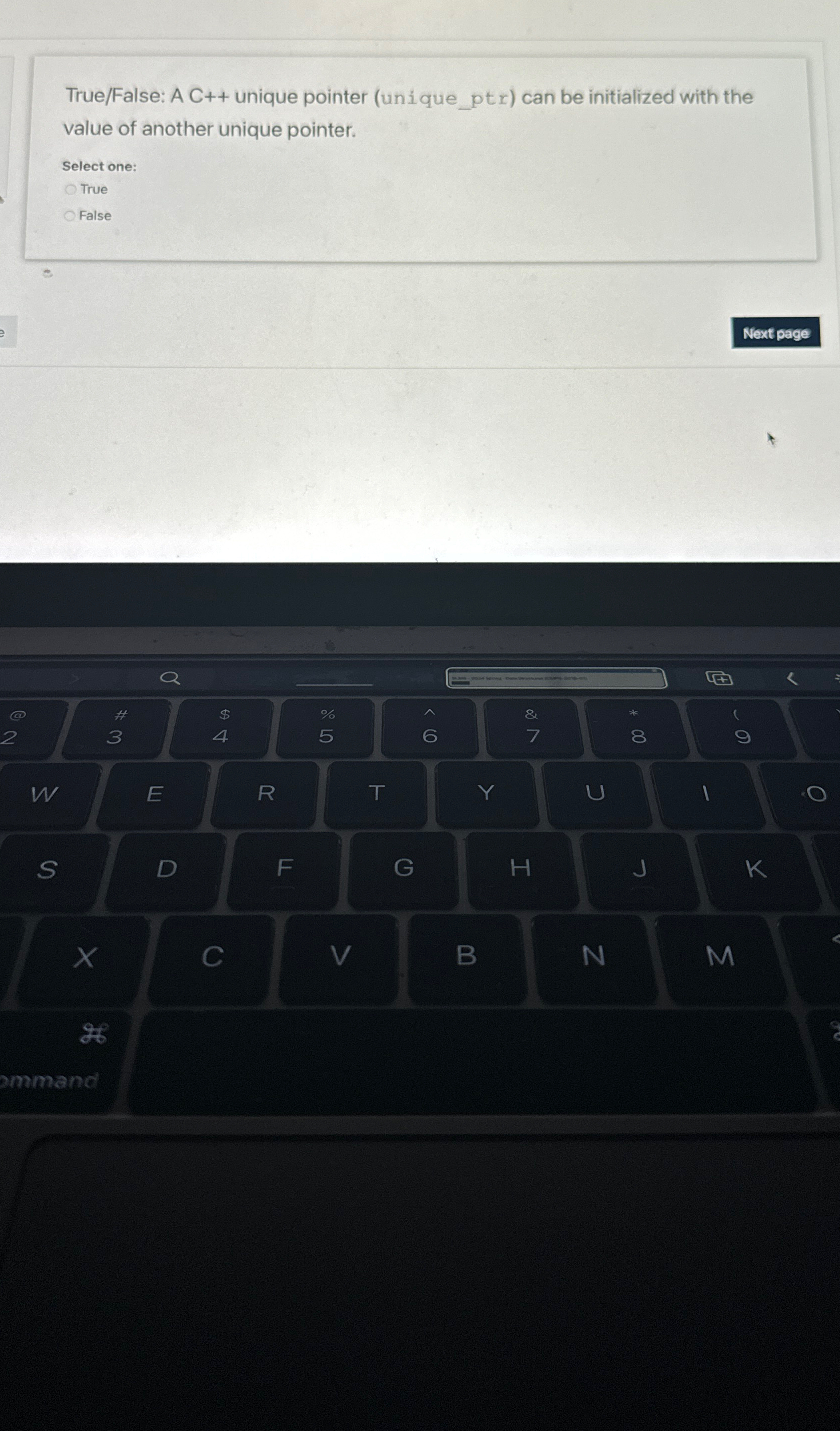  True/False: AC++ unique pointer (unique ptr) can be initialized with the