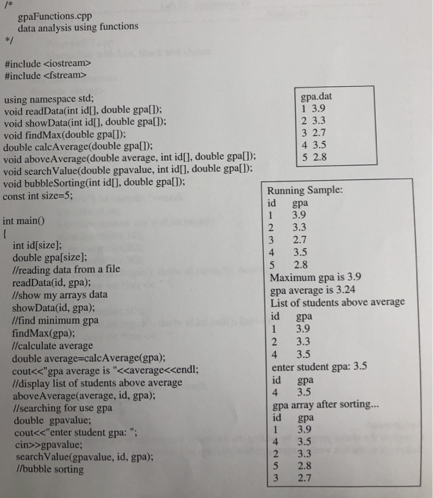  i need the following program in C++ /* gpaAnalysis.cpp data analysis