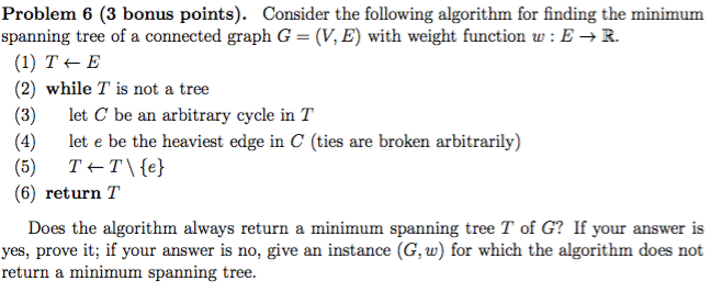 Consider the following algorithm for finding the minimum spanning tree of