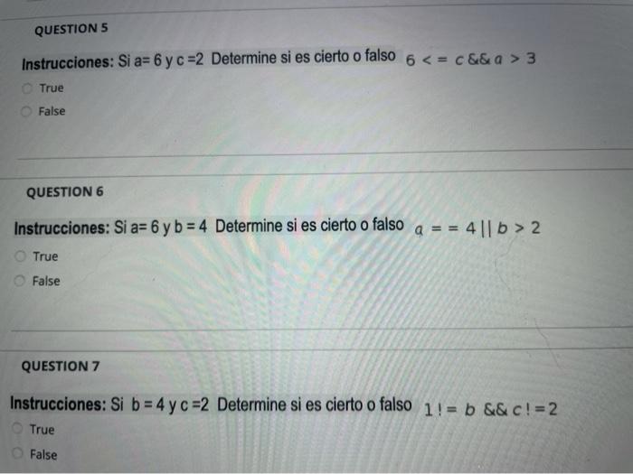 If a = ? and c= ?. determine whether it is true
