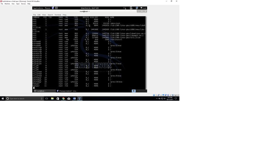 I am in kali linux and used lsof command, how do i