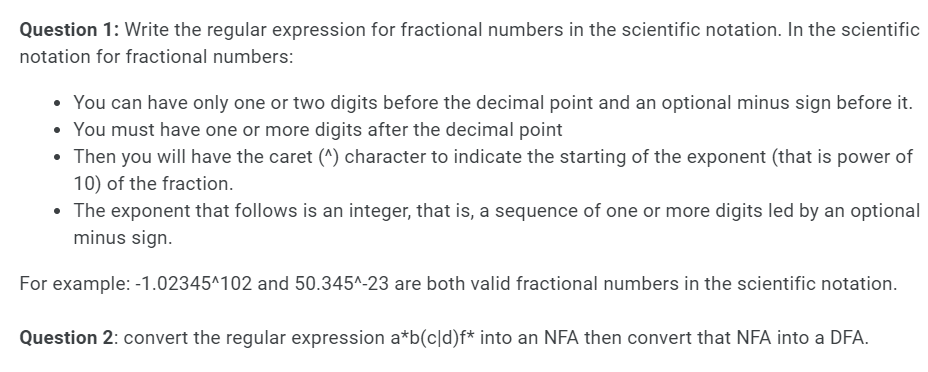  Question 1: Write the regular expression for fractional numbers in the
