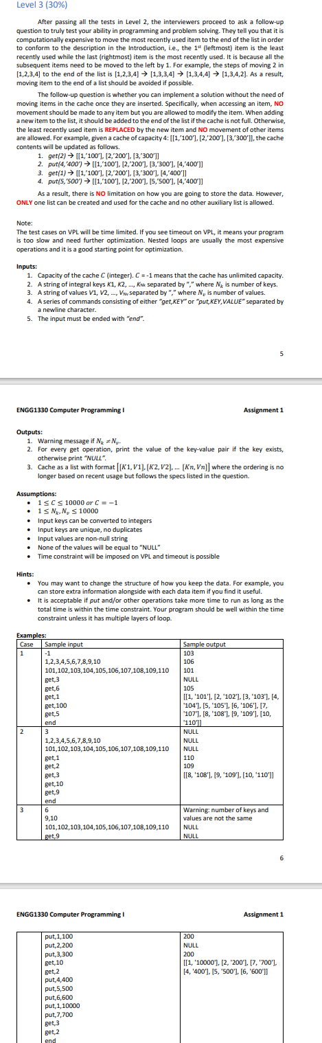 Sem 2) Assignment 1 Least Recently Used (LRU) Cache Due date: noon,