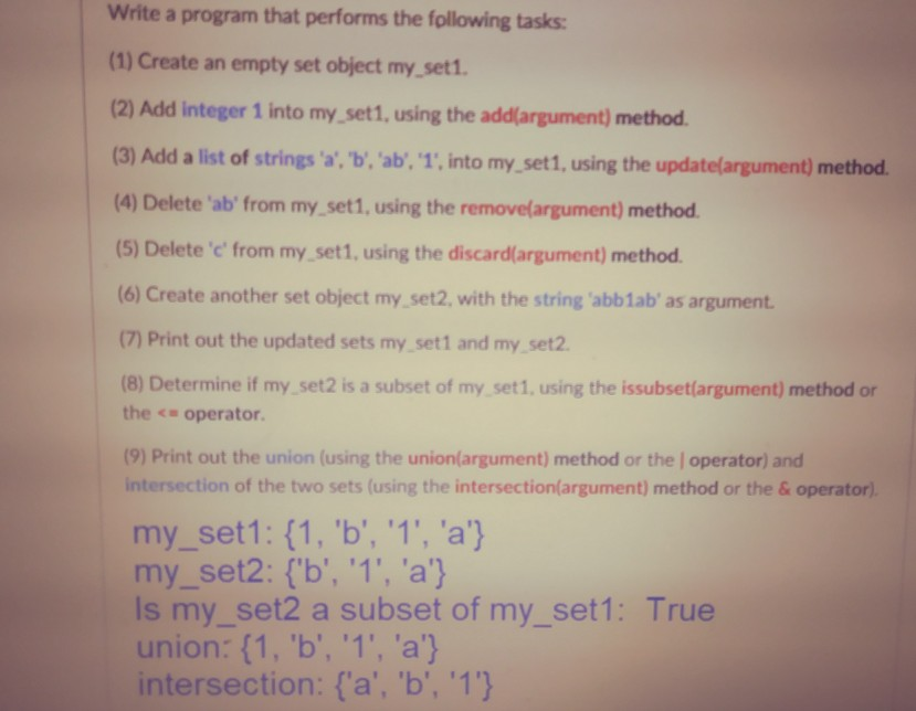 This uses python. Write a program that performs the following tasks (1)