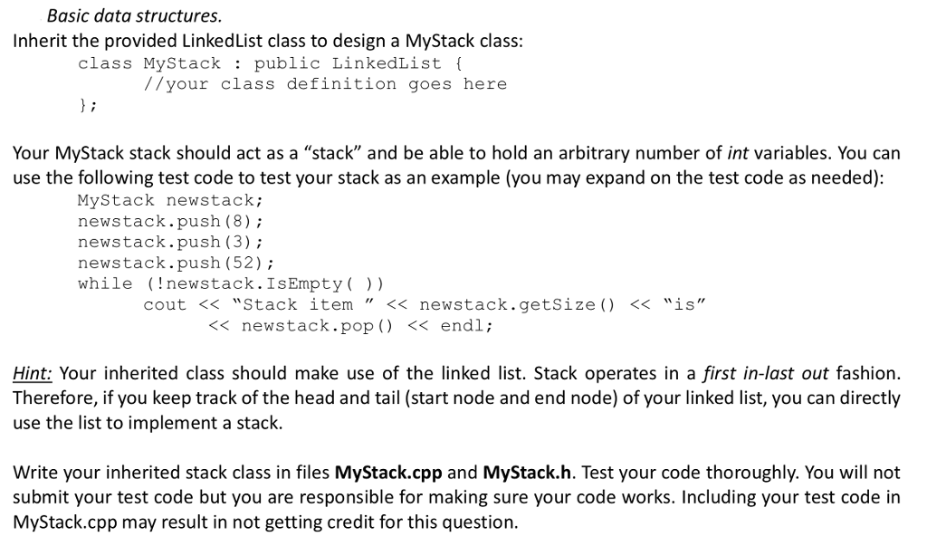 Please code everything in C++ and make sure to submit a MyStack.cpp