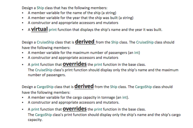 std; int main() { // Create an array of Ship pointers, initialized