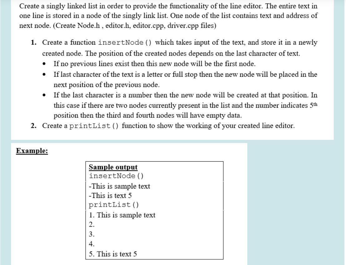 in C++ Create a singly linked list in order to provide the