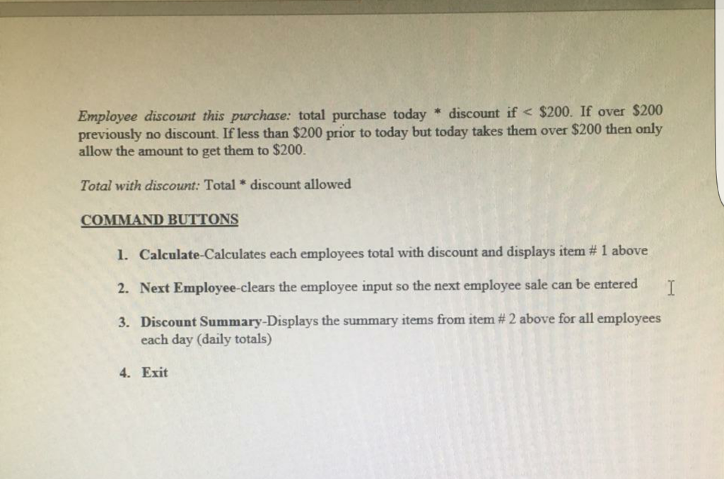 for a retail store that will allow them to calculate discounts for