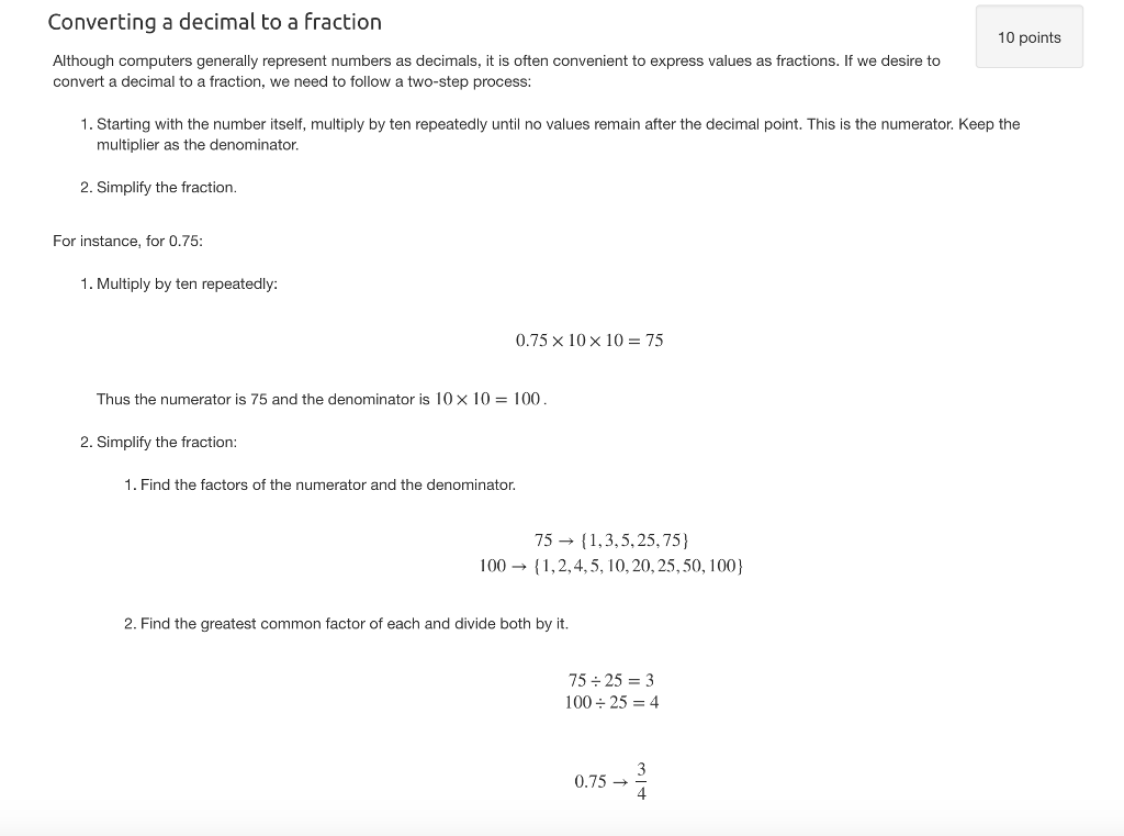 python 3 Converting a decimal to a fraction 10 points Although computers