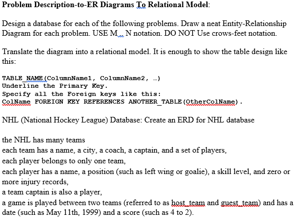  Problem Description-to-ER Diagrams To Relational Model Design a database for each