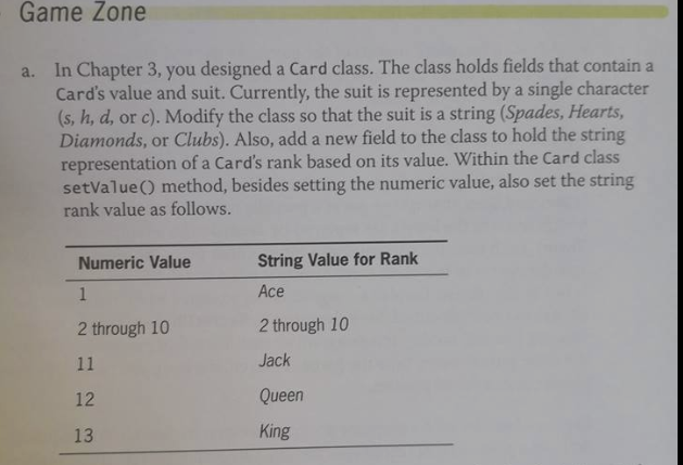  Game Zone In Chapter 3, you designed a Card class. The