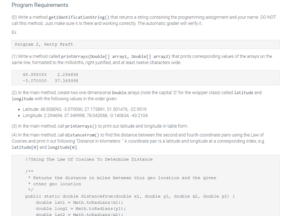 Write a method getIdentificationString() that returns a string containing the programming assignment