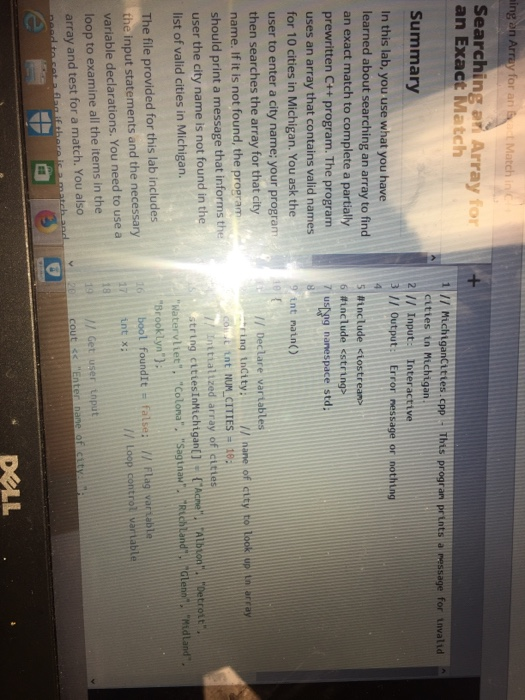  Searching an Array fo an atch cities in Michigan 2// Input: