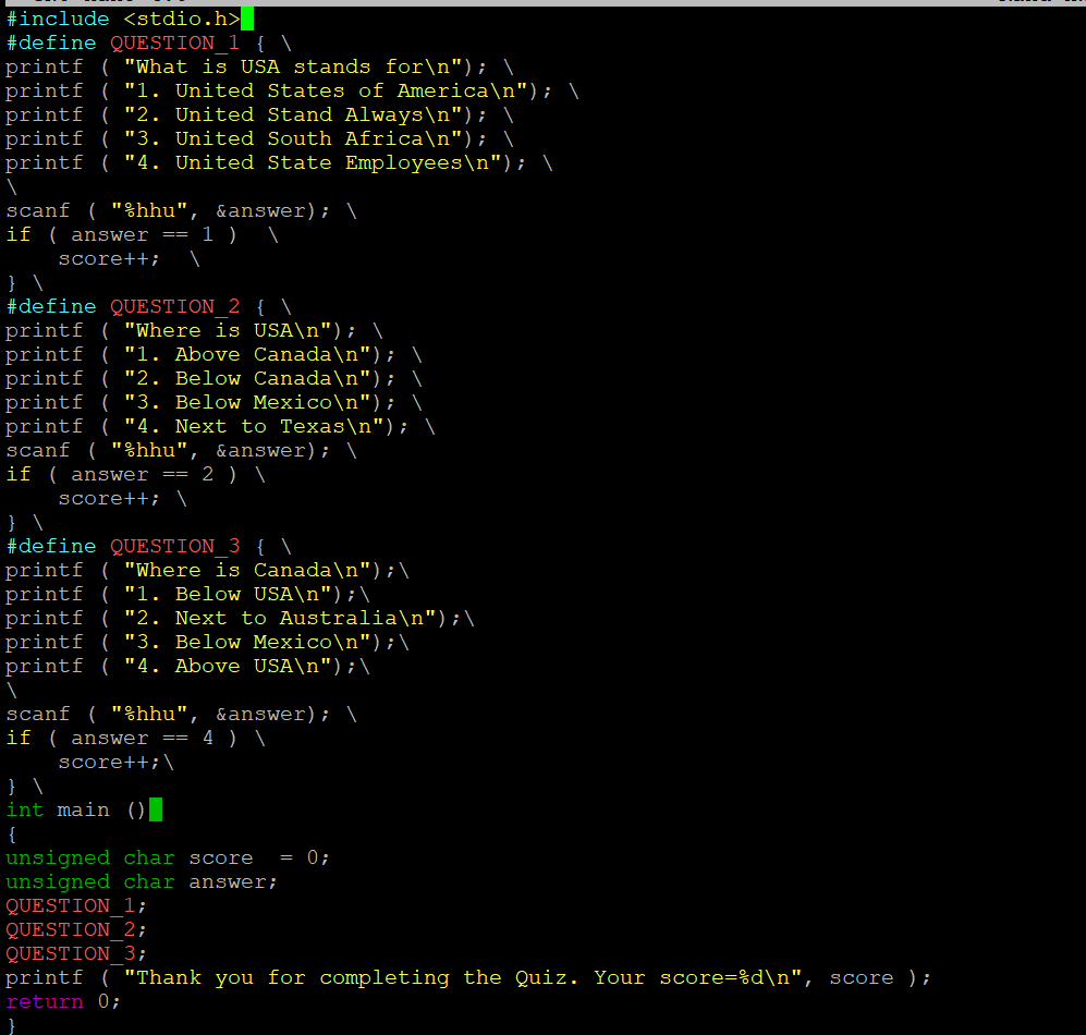  Need to randomize these three questions WITHOUT using loops. Use srand