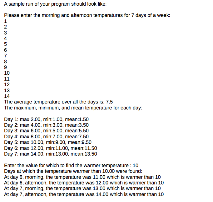 the temperatures for morning and afternoon for 7 days of a week.