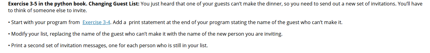 Book said in the question is Python Crash Course 2nd Edition. Exercise