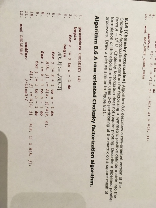  (Cholesky factorization) Algorithm 8.6 describes a row-oriented version of the Cholesky