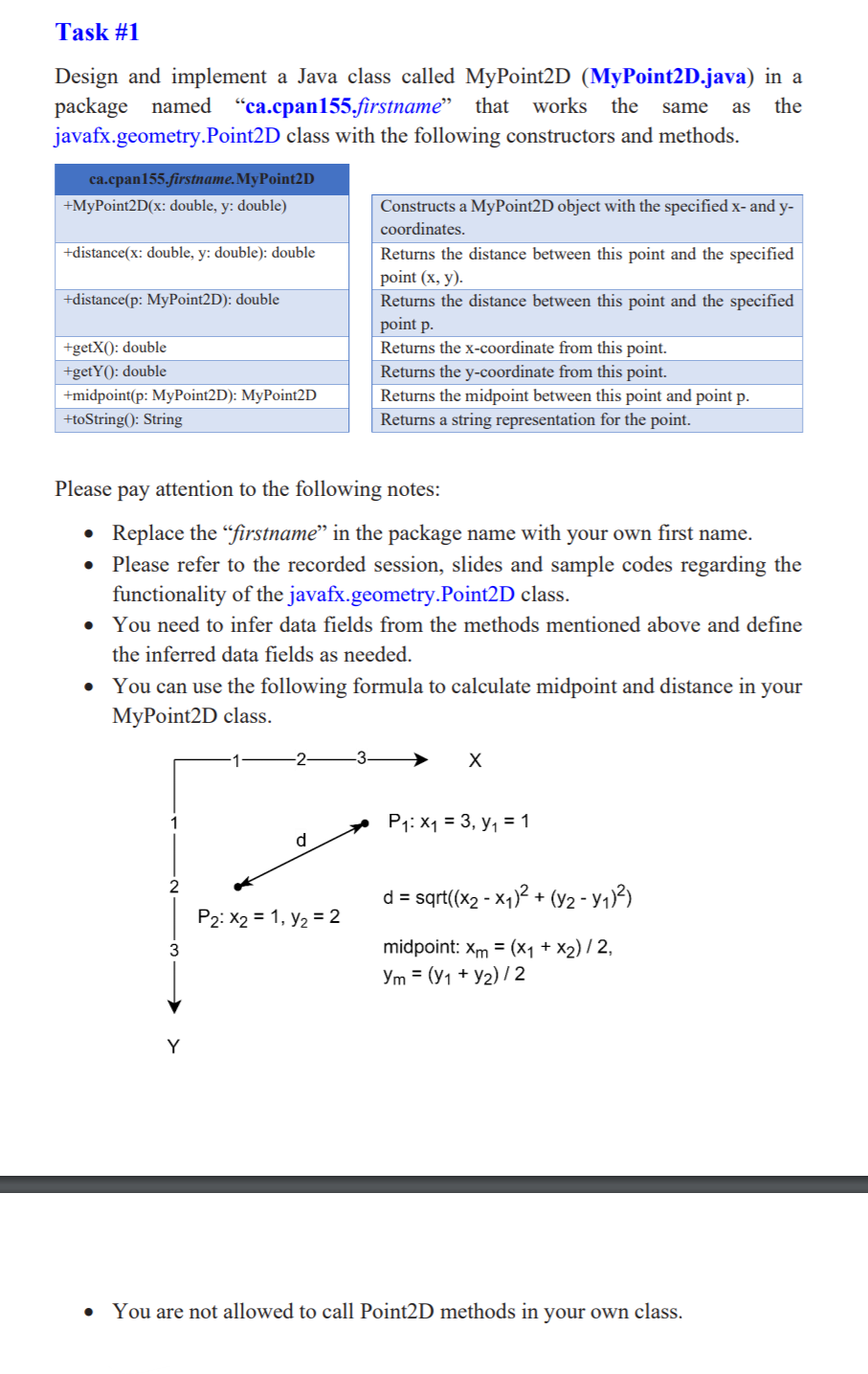 ANSWER IN JAVA PLEASE Task #1 Design and implement a Java class