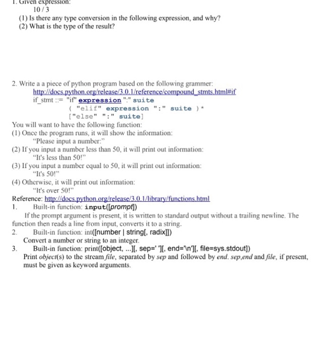  l. Given expression 10/3 (1) Is there any type conversion in