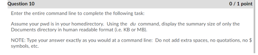 Using Ubuntu Linux Question 10 0 / 1 point Enter the