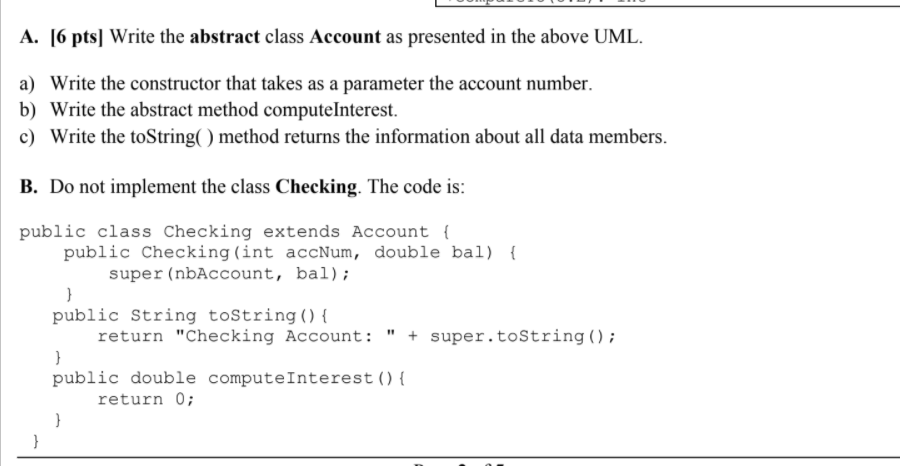 posible Question 1 [40 pts] Implement the below classes and interface as
