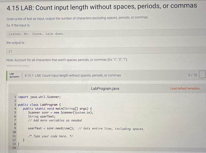  4.15 LAB: Count input length without spaces, periods, or commas Given