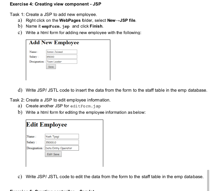  write html Exercise 4: Creating view component - JSP Task 1: