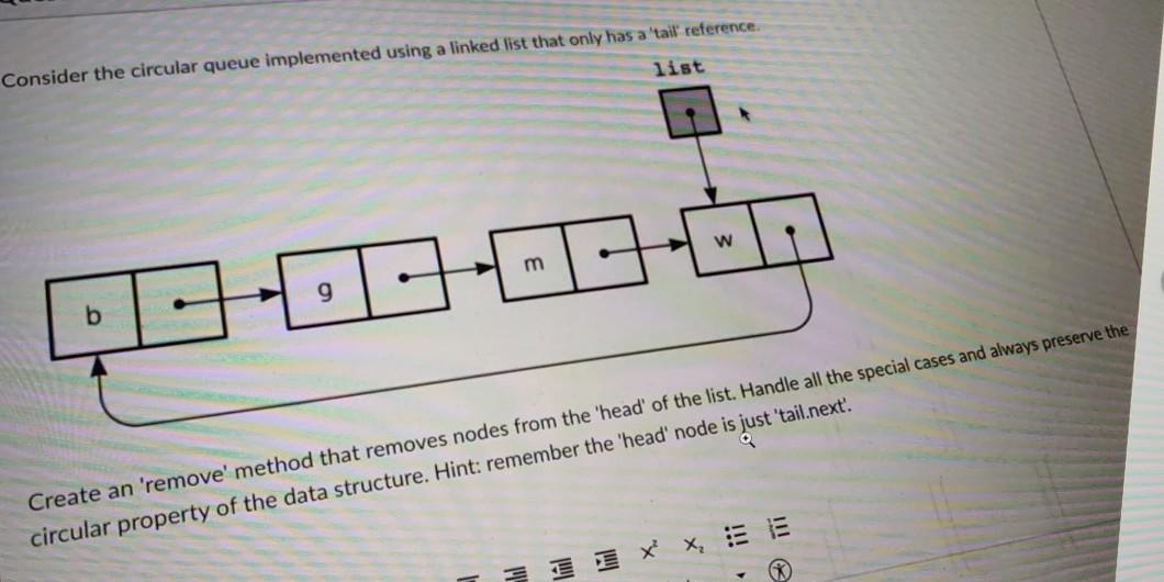  Consider the circular queue implemented using a linked list that only