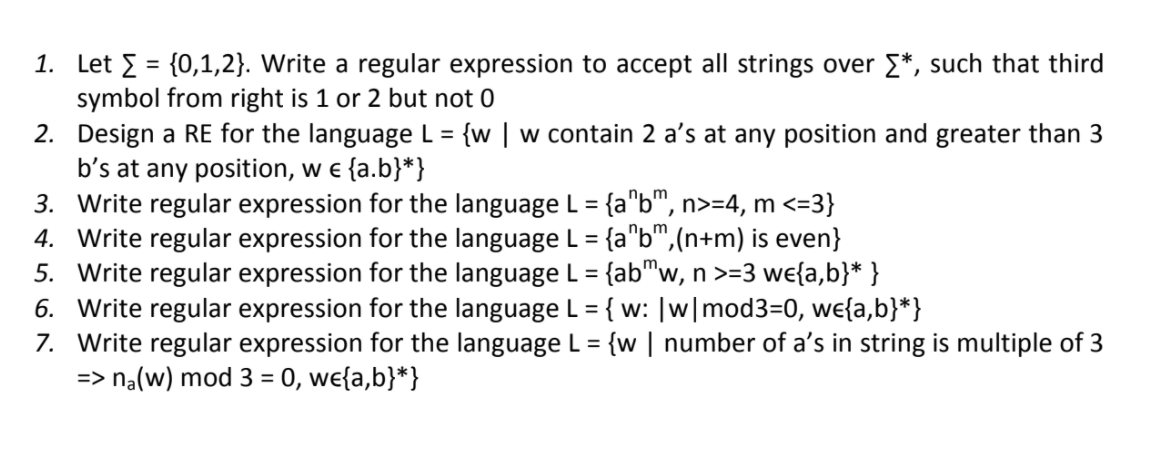  1. Let { = {0,1,2}. Write a regular expression to accept