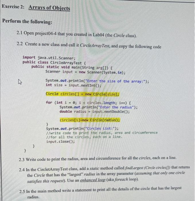 java help cise 2: Arrays of Objects 2.1 Open project04-4 that you